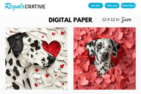 Download Dalmatian Cute Love Heart Digital Paper - Art Collection