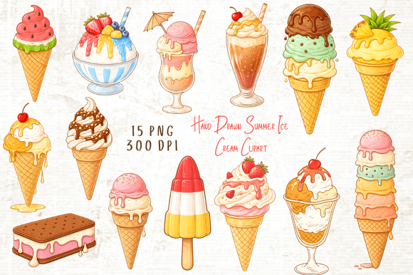 Download Hand Drawn Summer Ice Cream Clipart PNG - Art Collection