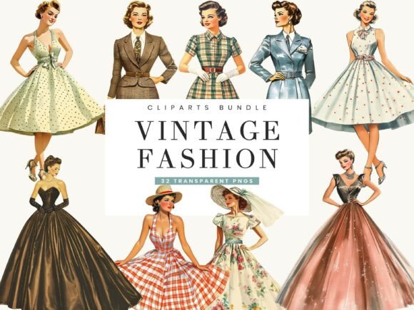 Download Vintage Fashion Girl Clipart Bundle - Art Collection
