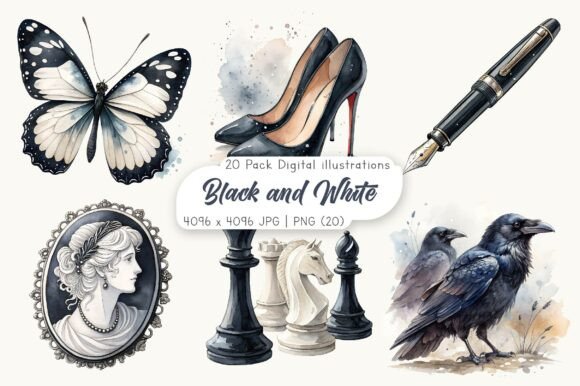 Download Watercolor Black and White Clipart - Art Collection