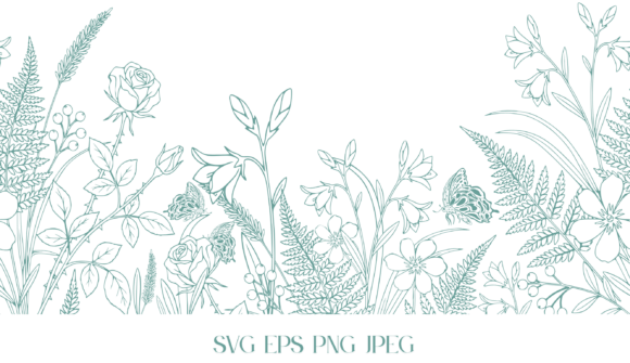 Download Patina Blue Floral Line Border - Line Collection