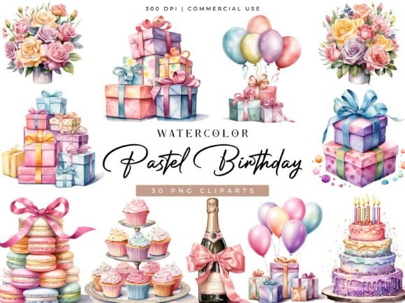 Download Watercolor Pastel Birthday Gift Clipart - Art Collection