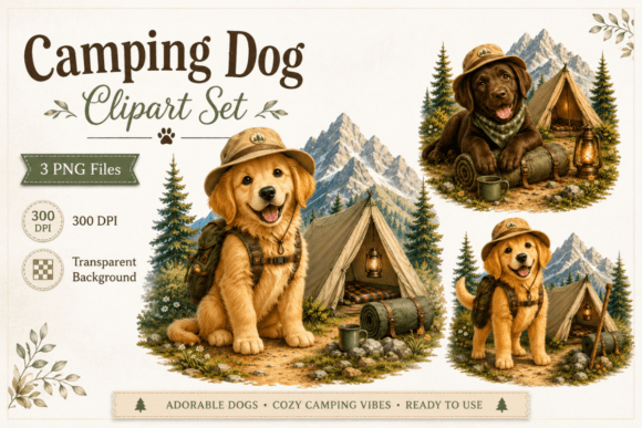 Download Camping Dog Clipart PNG Set - Art Collection