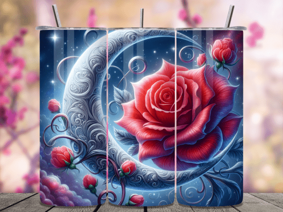 Download Red Rose Silver Moon Art Tumbler Wrap - Art Collection