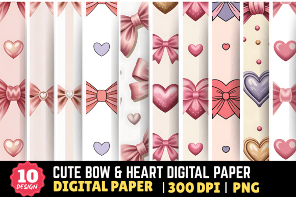 Download Cute Bow &amp; Heart Digital Paper - Art Collection