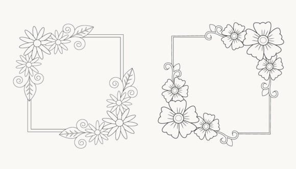 Download Black Flower Line Art Corner Border Set - Art Collection