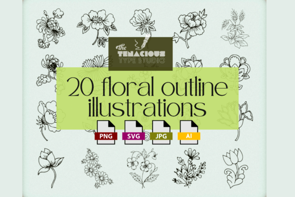 Download 20 Floral Outline Illustrations - Line Collection