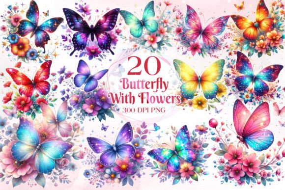 Download Butterfly with Flowers Clipart Bundle - Art Collection
