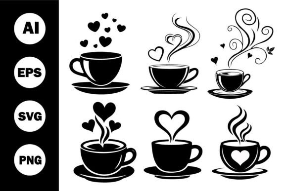 Download Coffee Cup with Heart Steam Vector Set - Art Collection