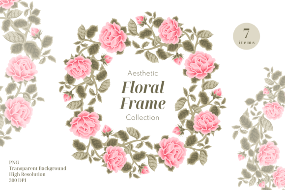 Download Aesthetic Rose Flower Frame Clipart Set - Art Collection