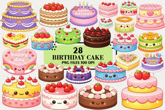 Download Kawaii Birthday Cake Clipart Bundle - Art Collection