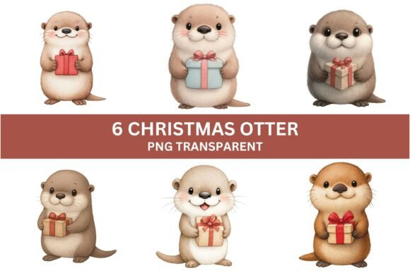 Download Cute Otter Holding Gift Clipart PNG - Art Collection
