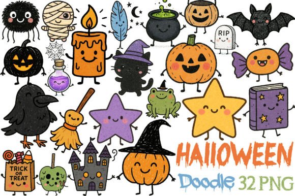 Download Cute Halloween Doodle Clipart Bundle PNG - Art Collection