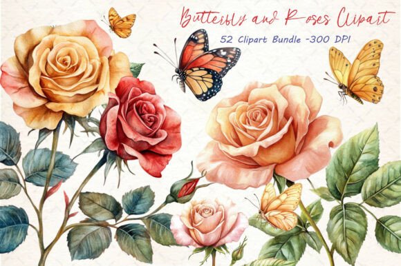 Download Watercolor Butterfly and Roses Clipart - Art Collection