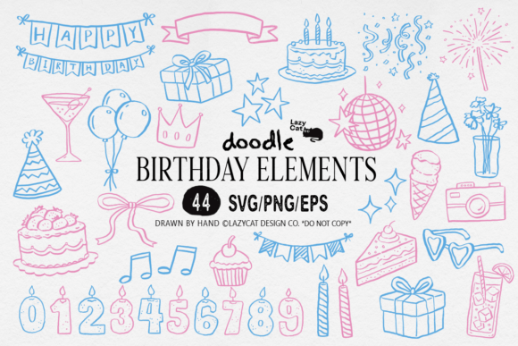 Download Birthday Doodle Clipart SVG PNG Set - Art Collection