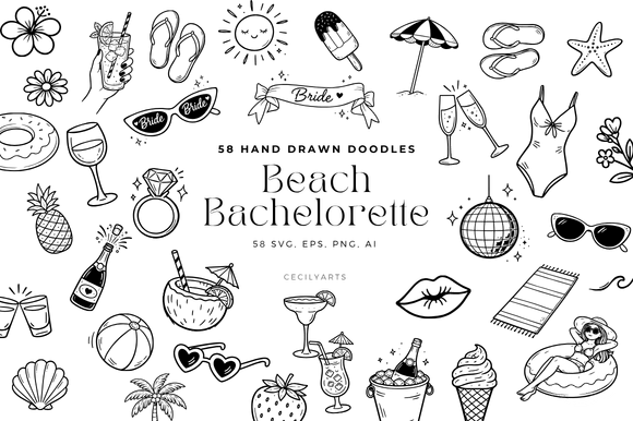 Download Beach Bachelorette Doodle Clipart Set - Art Collection