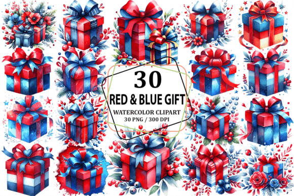 Download Watercolor Red &amp; Blue Gift Clipart PNG - Art Collection