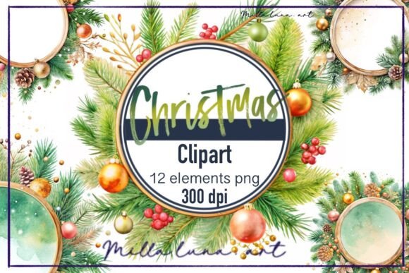 Download Watercolor Christmas Golden Frame PNG - Golden Collection