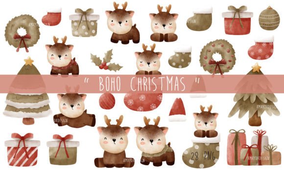 Download Boho Christmas Watercolor Clipart - Art Collection