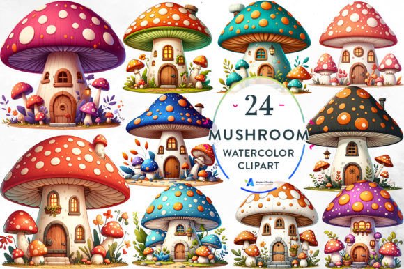 Download Mushroom House Watercolor Clipart - Art Collection