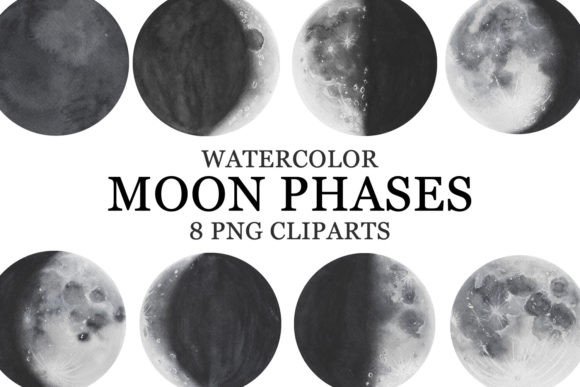 Download Moon Phases Watercolor PNG Cliparts - Art Collection