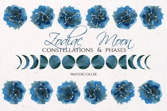 Download Watercolor Zodiac &amp; Blue Moon Clipart - Art Collection
