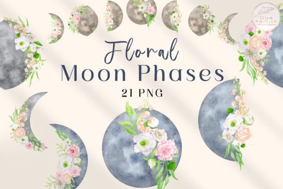 Download Floral Moon Phases Watercolor Clipart - Art Collection