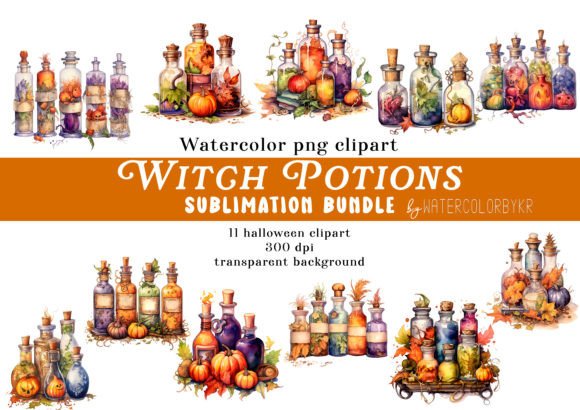 Download Watercolor Witch Potions Bundle Clipart - Art Collection