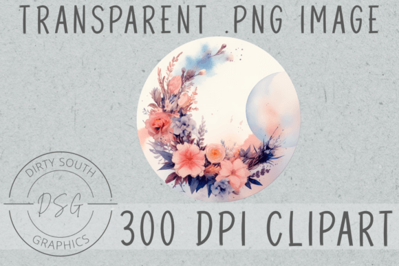 Download Watercolor Floral Moon Clip Art - Art Collection