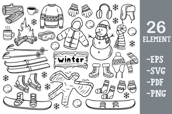 Download Winter Line Art Doodles Vector Set - Art Collection