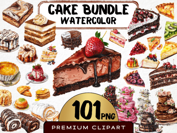 Download Watercolor Cake Clipart Bundle 101 PNG - Art Collection