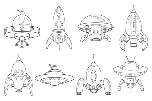 Download Spaceship Clip Art Digital Stamp Set-1. - Art Collection