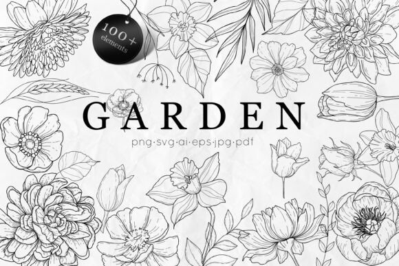 Download Garden Flowers Bundle Line Art SVG - Art Collection