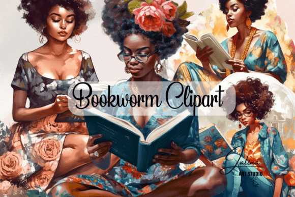 Download Black Girl Reading Clipart Bundle, PNG - Art Collection