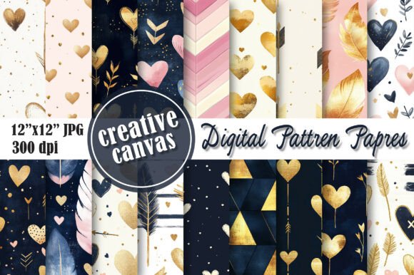Download Cute Heart &amp; Love Digital Paper Bundle - Art Collection