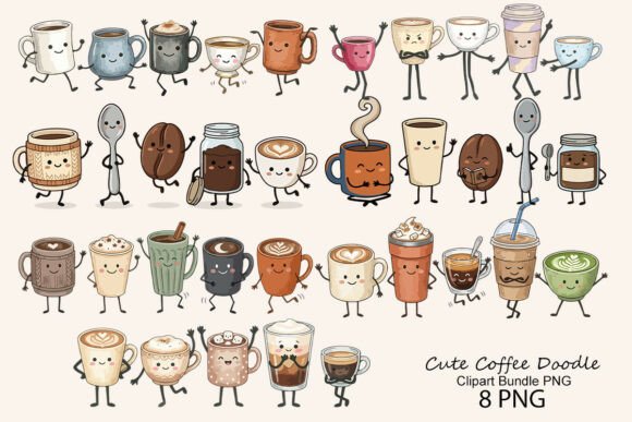 Download Cute Coffee Doodle Clipart Bundle PNG - Art Collection