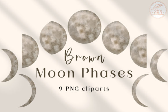 Download Brown Moon Phases Watercolor Clipart Set - Art Collection