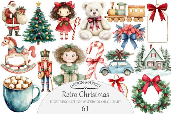 Download Retro Christmas Clipart Bundle - Art Collection