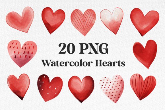 Download 20 Watercolor Hearts Valentine's Day PNG - Art Collection