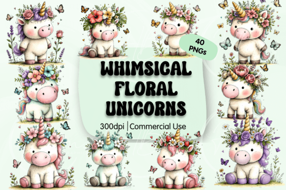 Download Whimsical Floral Unicorn Clipart - Art Collection