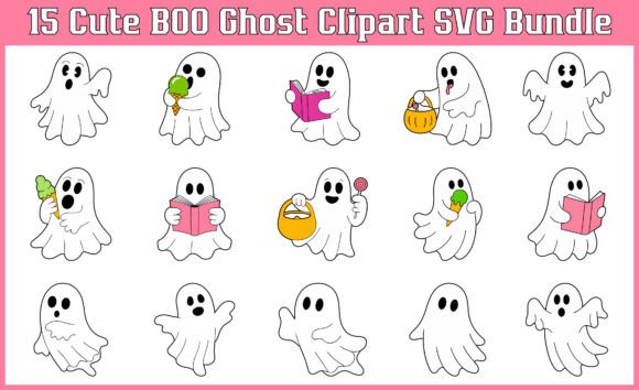 Download Cute Ghost Clipart SVG Bundle, Funny BOO - Art Collection