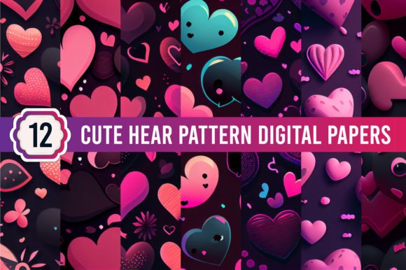 Download 12 Cute Heart Pattern Digital Paper Set - Art Collection